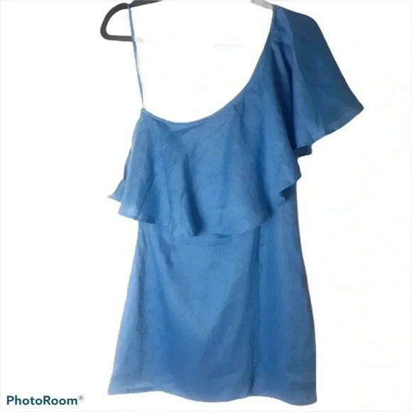 Revolve Capulet 100% linen one shoulder chambray mini dress medium new with tags - Picture 3 of 9